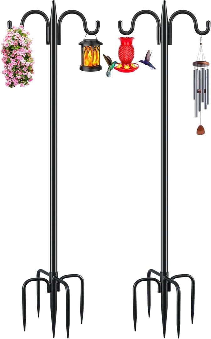 Gtongoko Double Shepherds Hook for Outdoor, 2 Pack 92 Inch Heavy Duty Bird Feeder Pole 3/4 Inch Thick Garden Hooks for Hanging Hummingbird Feeder, Plant Baskets, Solar Light Lanterns Gtongoko Double Shepherds Hook for Outdoor, 2 Pack 92 Inch Heavy Duty Bird Feeder Pole 3/4 Inch Thick Garden Hooks for Hanging Hummingbird Feeder, Plant Baskets, Solar Light Lanterns