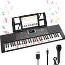 Piano Keyboard, 61 Key Upgrade Kids Pianos Music Toy with Light-up Keys & Pro Teaching Modes, Dual Speaker, 70 Demos,100 Tones, 100 Rhythms Perfect Christmas/Birthday Gift for Kids (Black), 2 x 26.5 x 7.8 inches