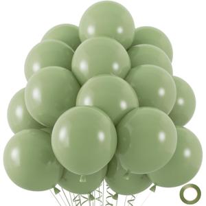 50pcs Sage Green Balloons, 12inch Matte Boho Green Balloons for for Wedding Decor Safari Baby Shower Jungle Birthday Balloon Decoration (With Ribbon & Glue)