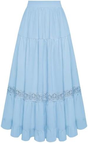 Belle Poque Women's Midi Skirt Boho Flowy Spring Summer Elastic Waist Aline Ruffle Lace Tiered Skirt with Pockets 2025, 2XL
