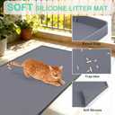 SORKUT Cat Litter Mat 34x22 Inch, Large Silicone Litter Box Mat for Floor Protection, Waterproof & Non-Slip, Soft for Cat Paws, Easy to Clean, Leak-Proof Edge, Gray
