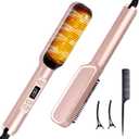 Hair Straightener Brush, Ring Sleek Sweep Ionic Hair Straightener Comb Straightening Brush for Women with 4 Temps,Anti-Scald Ceramic Hair Straightener Comb,20s Fast Heating & Dual Voltage, Rose Gold