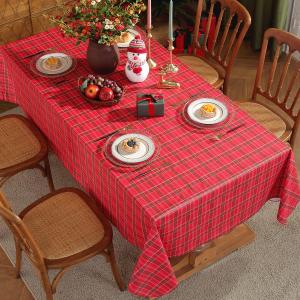 SASTYBALE Christmas Vinyl Tablecloth with Flannel Backing, Checkered Plaid Plastic Rectangle Table Cloths Oil-Proof Waterproof Table Covers for Winter, Xmas & New Year (Red, 60"x120"(10-12 Seats))