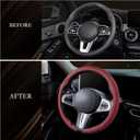 Aimato Nappa Leather Steering Wheel Cover, Ultra-Thin Car Steering Wheel Cover,Comfortable & Breathable Microfiber,Universal Fit for Most Cars,Wine Red