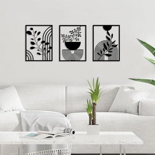 ADFLTFC 3 Pcs Black Metal Wall Decor Boho Abstract Wall Art Modern Boho Geometric Line Wall Art Hanging for Home Bedroom Living Room Above Bed Office