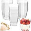 25 Pack 8 Oz Square Plastic Cups, Appetizer Dessert Cups Clear Plastic Disposable Small Tumbler for Ice Cream, Fruit Puddings, Desserts, Appetizers Wedding Party Catering Supplies