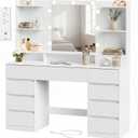 SONGMICS HOME Vanity Desk with Mirror and Lights, Makeup Vanity Table with Power Outlets, 9 Drawers Storage Dressing Table for Bedroom, White