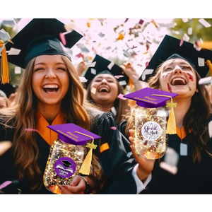 Mimorou 8 Sets 2026 Graduation Table Decorations Class of 2026 Table Centerpieces Graduation Jars with LED Light, Felt Grad Hats, and Stickers for High School College Photo Props (Purple)