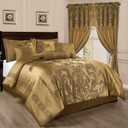 Chezmoi Collection Royale 7-Piece Jacquard Floral Comforter Set, Oversized King, Gold
