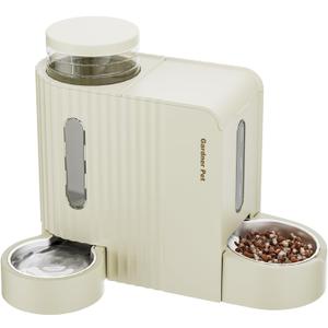 Gardner Pet Gravity Automatic 2-in-1 Pet Feeder, 0.8 Gallons*2 Cat Feeder and Water Dispenser Set, 100% BPA-Free Feeder and Stainless Steel Water Dispenser for Dogs, Cats, Rabbits, Puppies (Beige)