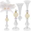 VIJIV Premium Clear Acrylic Flower Vases for Wedding Table Centerpieces, Tall Trumpet Vase for Flower Arrangement & Ostrich Feather Holder, Perfect for Wedding Galas, Anniversary & Formal Events