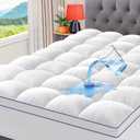 CYMULA Full Size Mattress Topper, Cooling Mattress Pad Cover Waterproof, Extra Thick Pillow Top Mattress Topper with 8-21 Inch Elasticated Pockets, Firm Plush Down Alternative Fill Mattress Protector (Waterproof White With Blue Lines)