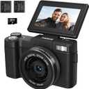 5K Digital Camera for Photography 64MP Auto-Focus Vlogging Camera for YouTube 3" 180 Flip Screen Compact Travel 18X Digital Zoom, Anti-Shake 2 Batteries & 32GB TF Card