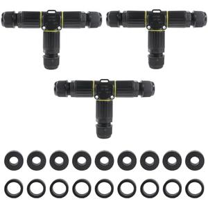 MELIFE 3PCS IP68 Waterproof Electrical Cable Connector, Outdoor 3 Pin T Shape Junction Box, Electrical Wire Connector for 5-9mm/9-12mm Wire Range