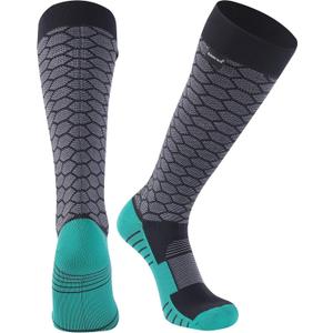 Randy Sun Waterproof Breathable Long Socks, Womens Fall Winter Warm Soft Moisture Wicking Cycling Running Trekking Hiking Camping Knee Length Sports Socks, 1 Pair-Black Green-Knee High, Small