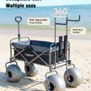 13" Balloon Bubble Wheel Beach Cart Collapsible Wagon with Big Fat All Terrain Inflatable Air Tire, Large Outdoor Wagon & Fishing Cart with Balloon Tire, Dolly with Big Wheels for Sand Camping (Black)
