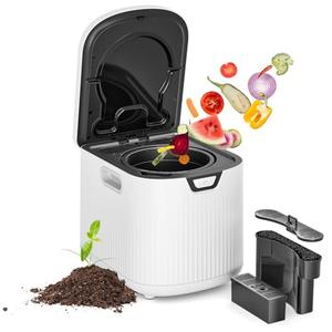 Ouaken Electric Kitchen Composter, 3L Indoor Smart Compost Bin Countertop Food Waste Compost Machine, 4-6H Fast Compact Food Recycler with Low Noise, Odorless, Auto-Clean, White