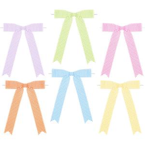 Riceshoot 24 Pcs Gingham Ribbon Bows 5x7 Inch Buffalo Plaid Twist Tie Bows Check Pre Tied Bow Ribbon Gift Bows for Cake Wrapping Treat Bags Wedding Baby Shower(Spring Color,1inches)