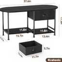 37" Oval Small Coffee Table with Storage,Modern Wood Living Room Center Table for Small Space,Apartment,Home Office,Drawer & Open Shelves,Easy Assembly,Black