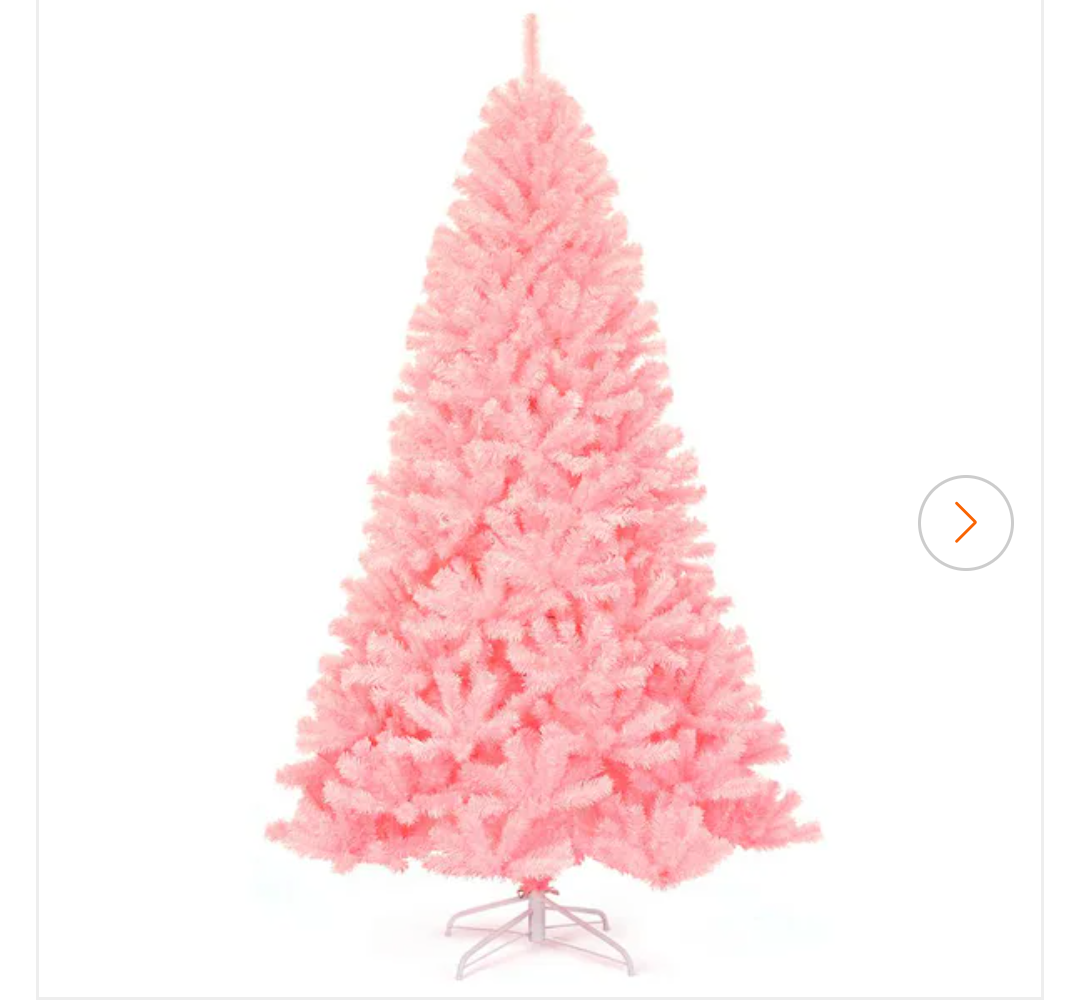 6 ft. Unlit Hinged Artificial Christmas Tree Full Fir Tree New PVC with Metal Stand Pink