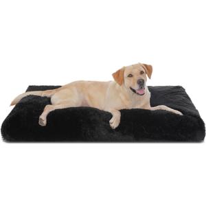 Bedfolks Waterproof Crate Bed, Plush Dog Kennel Pad with Removable Cover, Faux Fur, Fluffy Washable, 47"x29", Black (XX-Large(47x29''))