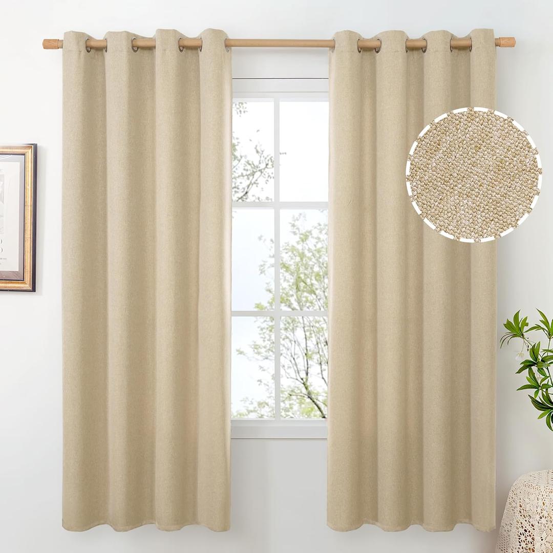 BGment Natural Beige Linen Curtains 72 Inch Length for Living Room, Farmhouse Thick Drapes Privacy for Bedroom No See Through Light Filtering, 2 Panels, Each 52 Inch Wide