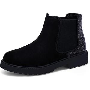 Harvest Land Girl Boots Kids Ankle Boots Warm Side Zipper Low Heel Short Booties Winter Anti-Slip Outdoor Shoes for Little Kids/Big Kids (Black)