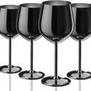WOTOR Black Wine Glasses Set of 4, 18oz Stainless Steel Wine Glasses, Unbreakable & Portable Stemmed Metal Wine Glass for Outdoor, Travel, Camping and Pool, Ideal Gift for Wine Lovers (Black)