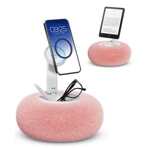 Viozon Phone Holder for Bed, Magnetic Pillow Stand, Compatible with 4-7" Phone/Kindle with Small Storage, Removable Suction Base for Stability, Idea for Kindle Reading and Video Watching On Bed,Pink