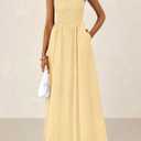 PRETTYGARDEN Women's Smocked Maxi Dresses 2026 Summer Sundress Casual Spaghetti Strap Swing A Line Long Flowy Beach Dress (Yellow, S)