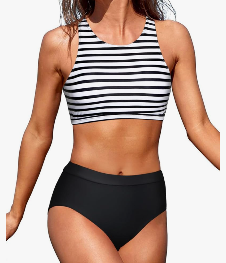 Tempt Me Women High Waisted Bikini Two Piece Swimsuits High Neck Crop Top Racerback Sporty Bathing Suits for Teen Girls Size S