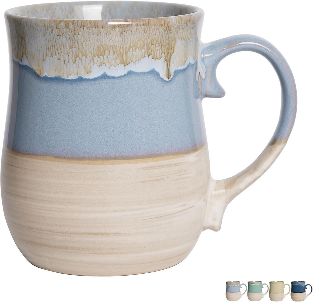 Bosmarlin Extra Large Ceramic Coffee Mug, 26 Oz, Dishwasher and Microwave Safe, Big Oversized Tea Cup, Reactive Glaze (Light blue)