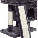 SYANDLVY Small Cat Tree for Indoor Cats Large Adult, Activity Tower with Scratching Post, Modern House with Padded Perch, Kittens Condo with Board, Cat Cave (Smoky Grey)