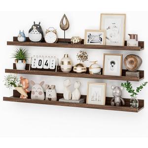 Heimlove 36 Inch Picture Ledge Shelf with Lip,Floating Shelves for Wall Set of 3,Long Wall Shelves in Varying Depths for Living Room,Bedroom,Nursery,Bookshelf - Walnut