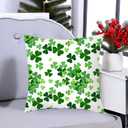 St Patricks Day Pillow Covers 18x18 Set of 2 Green Shamrock Saint Patricks Day Decorative Throw Pillow Cover Cotton Cushion Case for Sofa Couch Farmhouse Indoor Outdoor Decorations