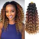 GoGo Curl Crochet hair 14inch Beach Curl Crochet hair Bohemian Crochet Braids Ombre Brown Deep Wave Braiding hair Extensions (14inch,1B/30/27)