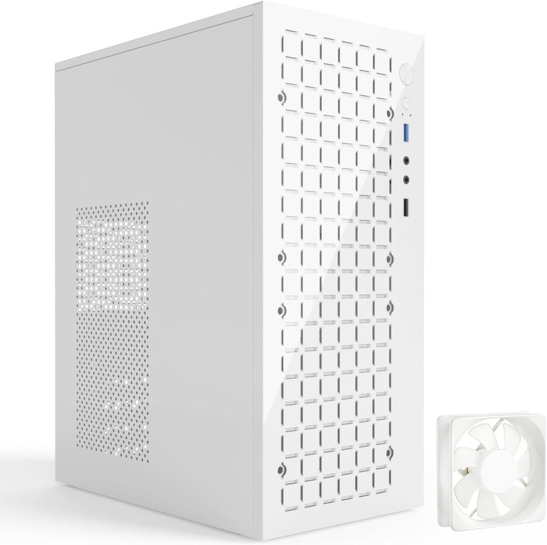 High Airflow Micro ATX PC Case - Support MATX, Mini-ITX, Slim With USB2.0x2 I/O Port, White Without Fans