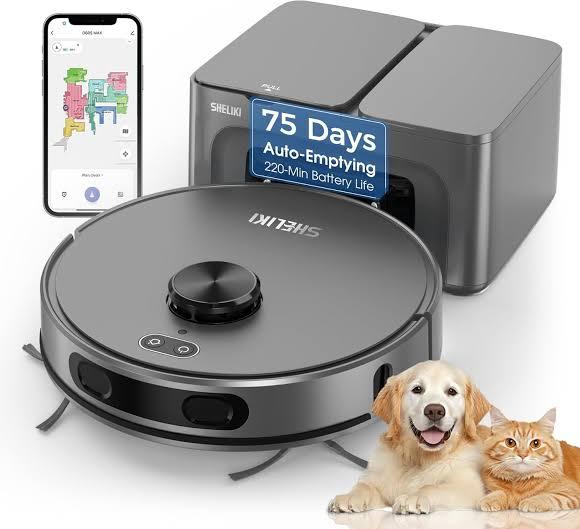 Robot Vacuum and Mop Combo, Mapping Robotic Vacuums Cleaner with 75 Days Self-Emptying, LiDAR Navigation Smart & Strong Suction, WiFi/ App/ Alexa/ Voice Control, Quiet for Home Pet Hair Hard Floor Carpet