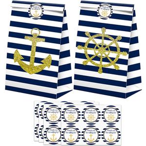 SamPartyShop Nautical Goodie Bags - 24 Pcs Nautical Party Favors Candy Bags with Stickers, Nautical Goody Gift Treat Bags Nautical Themed Birthday Party Supplies