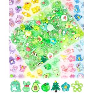 100PCS FIVEIZERO Cute Slime Charms Bulk Set – Kawaii Flatback Resin Charms for Crafts, Mini Decoden Acrylic Embellishments for Phone Junk Cases, Scrapbooking & DIY Decoration (Green)