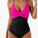 B2prity Women's One Piece Swimsuits Tummy Control Front Cross Bathing Suits Tie Back Slimming V Neck Swimwear, Size -Medium