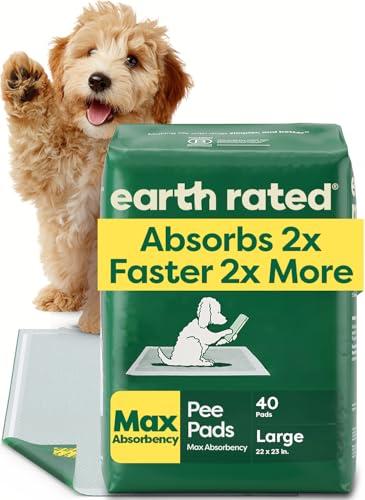Earth Rated Max Absorbency Puppy Pee Pads for Dogs Absorbs 2X Faster & 2X More, Leak-Proof Odor-Free Potty Training Wee Wee Pad, Unscented, Large, 22” x 23”, 40 Count