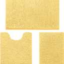 HOMEIDEAS 3 Pieces Bathroom Rugs, Ultra Soft Non Slip Absorbent Chenille Toilet Bath Mat Set (Yellow) (1'8" x 2'8" (17"x24"+20"x32"+U Shape 20"x24"))