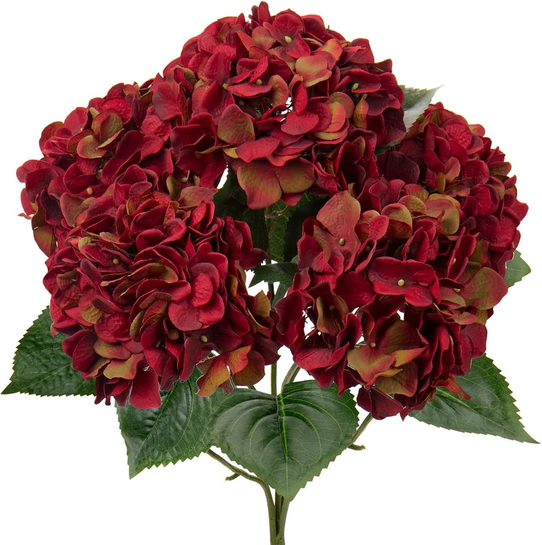 Red Hydrangea Artificial Flowers Large Artificial Hydrangeas Silk Dark Red Fall Flowers Faux Fall Burgundy Flower for Home Decor Indoor Wedding Bouquets Kitchen Centerpiece Table Decorations
