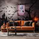 Halloween Pink Ghost Bubblebath Canvas Posters Bathroom Cute Ghost Black Cat Wall Art Goth Dark Academia Bubblebath Prints Painting For Living Room Bedroom Wall Decor 16x24in Unframed (16L" x 24W", Multi 14)