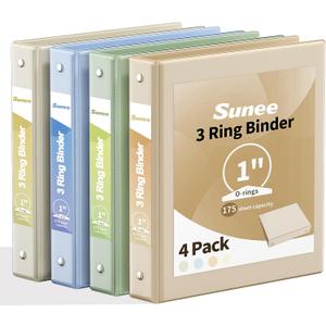 SUNEE 3 Ring Binder 1 Inch 4 Pack, Clear View Binder Three Ring PVC-Free (Fit 8.5x11 Inches) for School or Office Supplies, Neutral Aesthetic