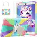 Ambison Case for iPad 9th/8th/7th Generation 10.2 inch with Glass Screen Protector,Rugged Shockproof Protective Cover for Kids Girls Unicorn Stand,Shoulder Strap for iPad 2021/2020/2019-Multipurple