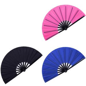 Gionforsy 3pcs Clap Fan Fabric Large Folding Fan Chinese Tai Chi Fan Set Decorative Folding Hand Fan for Festival Dance Party ( Black Red and Blue)