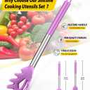 Silicone Pasta Fork and Ladle Spoon Set, Large Non Stick Kitchen Utensils for Cooking,Stirring,Serving Spaghetti, Soup, Sauce (PURPLE)