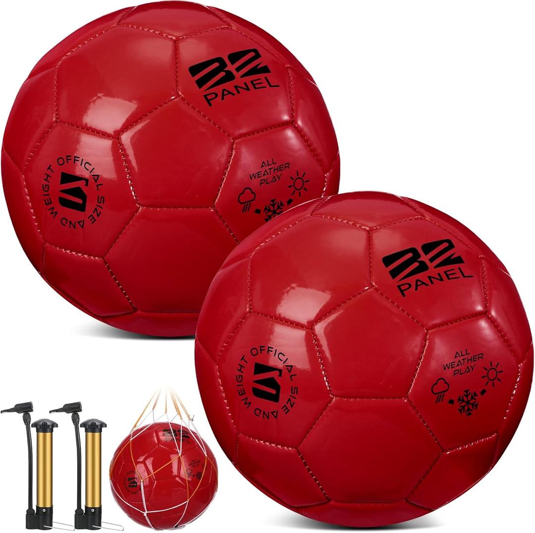 Shappy 2 Pcs Operation Christmas Soccer Balls Bulk with Pump, Mesh Bag Official Size 3 4 5 Indoor Outdoor Colorful Soccer Ball for Practice Game Sport Soft Gift for Child Adult (Red)